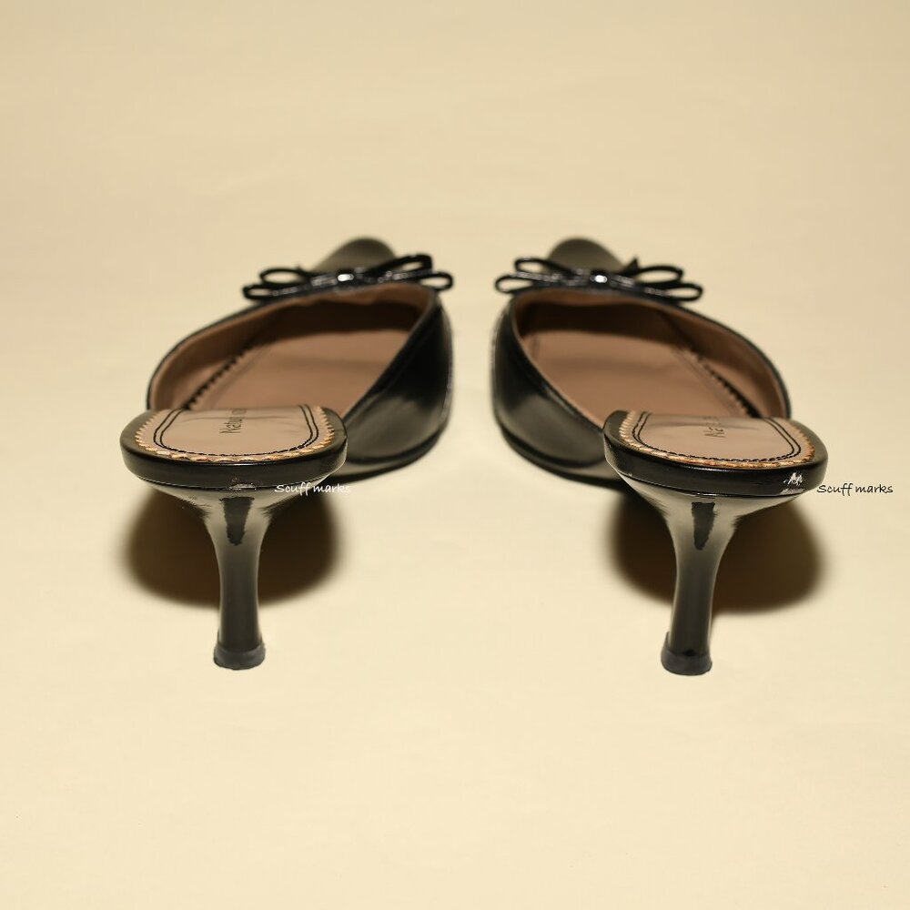 Naturalizer Black Leather Mule Heels Bow 9.5M 2.5” Kitten Heel - Picture 5 of 7
